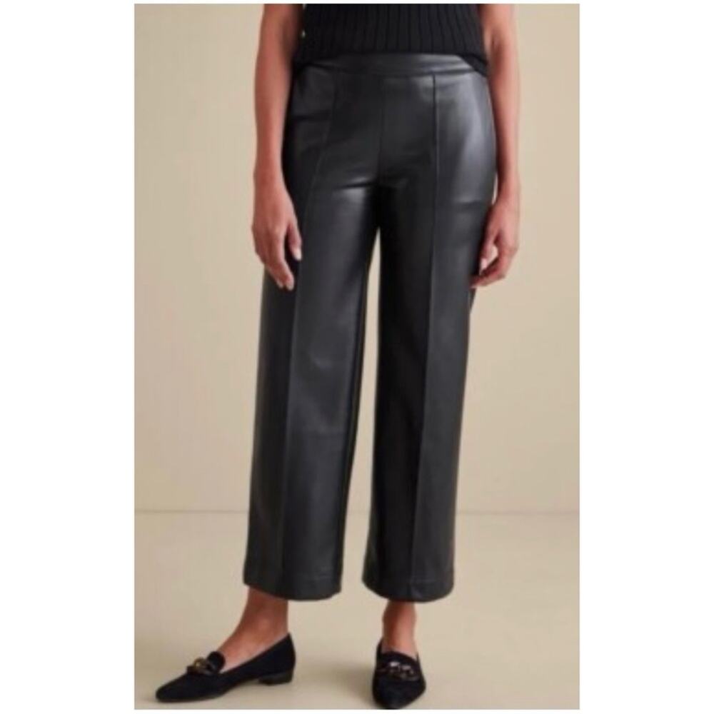 Soft Surroundings Women’s Sz M Black Faux Leather Pants High Rise Wide Leg